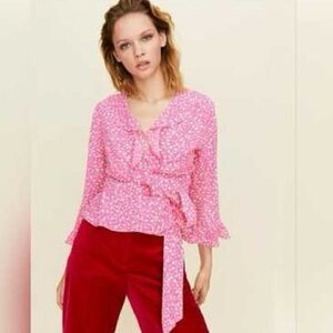 Little Moon Julep wrap top in pink - size medium
